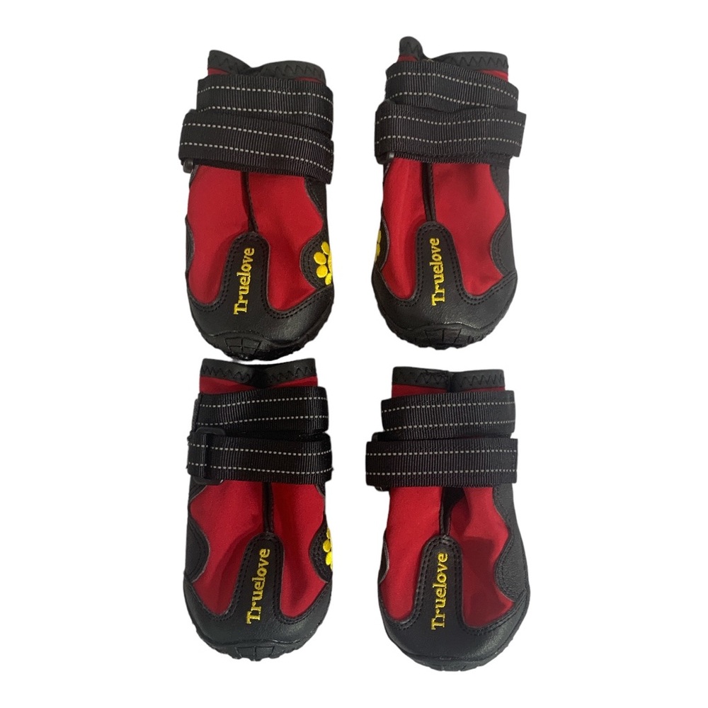 4 Pc All Weather Puppy Dog Shoes Reflective Boots Paw Protector Size 6 Red Black